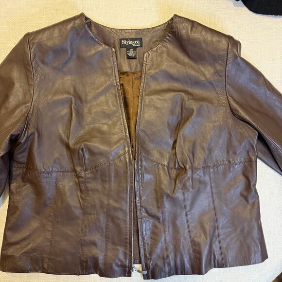 Style & Co. Chocolate Brown Genuine Leather Jacket – Women’s 18W - Picture 4 of 15